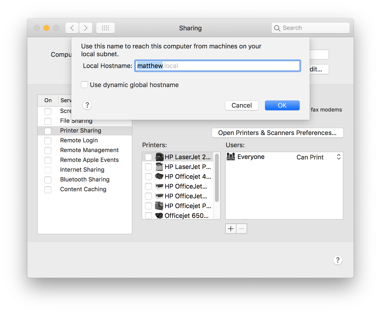 Changing macOS local hostname